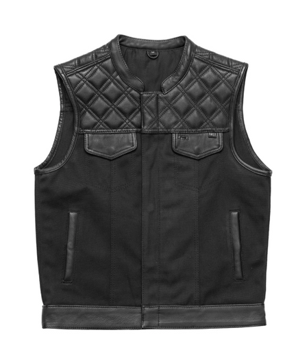 1/2 Black HL21664HF Black Men’s Cross-Stitch Half Leather, Half Canvas Club Motorcycle Vest