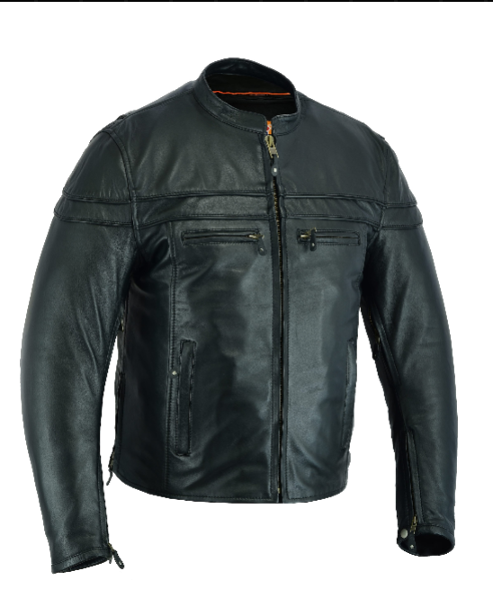 HL10262LMB Men's ‘Crossover’ Black Leather Lightweight MC Jacket