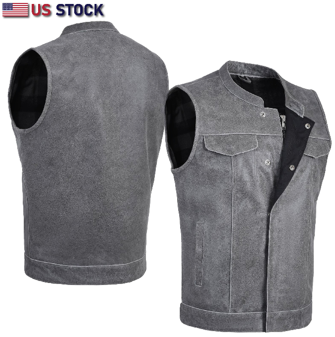 HL11689 Grey SOA Men's Leather Vest Anarchy Motorcycle Biker Club Concealed Carry Outlaws