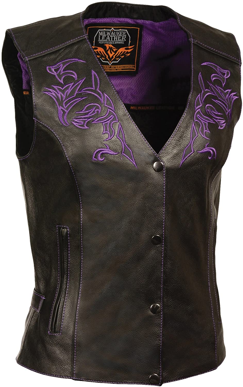 Milwaukee Leather ML1293 Women's Black and Purple ‘Wing Studded’ Leather Vest - image 1