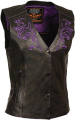 Milwaukee Leather ML1293 Women's Black and Purple ‘Wing Studded’ Leather Vest - image 1