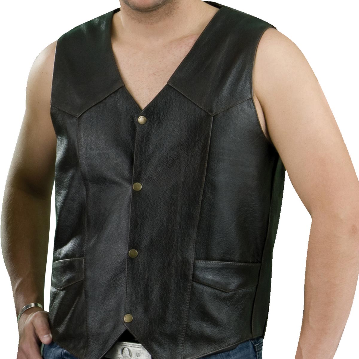 Genuine Leather ML1310RT Men's Retro Brown Classic Leather Motorcycle Vest — image 2