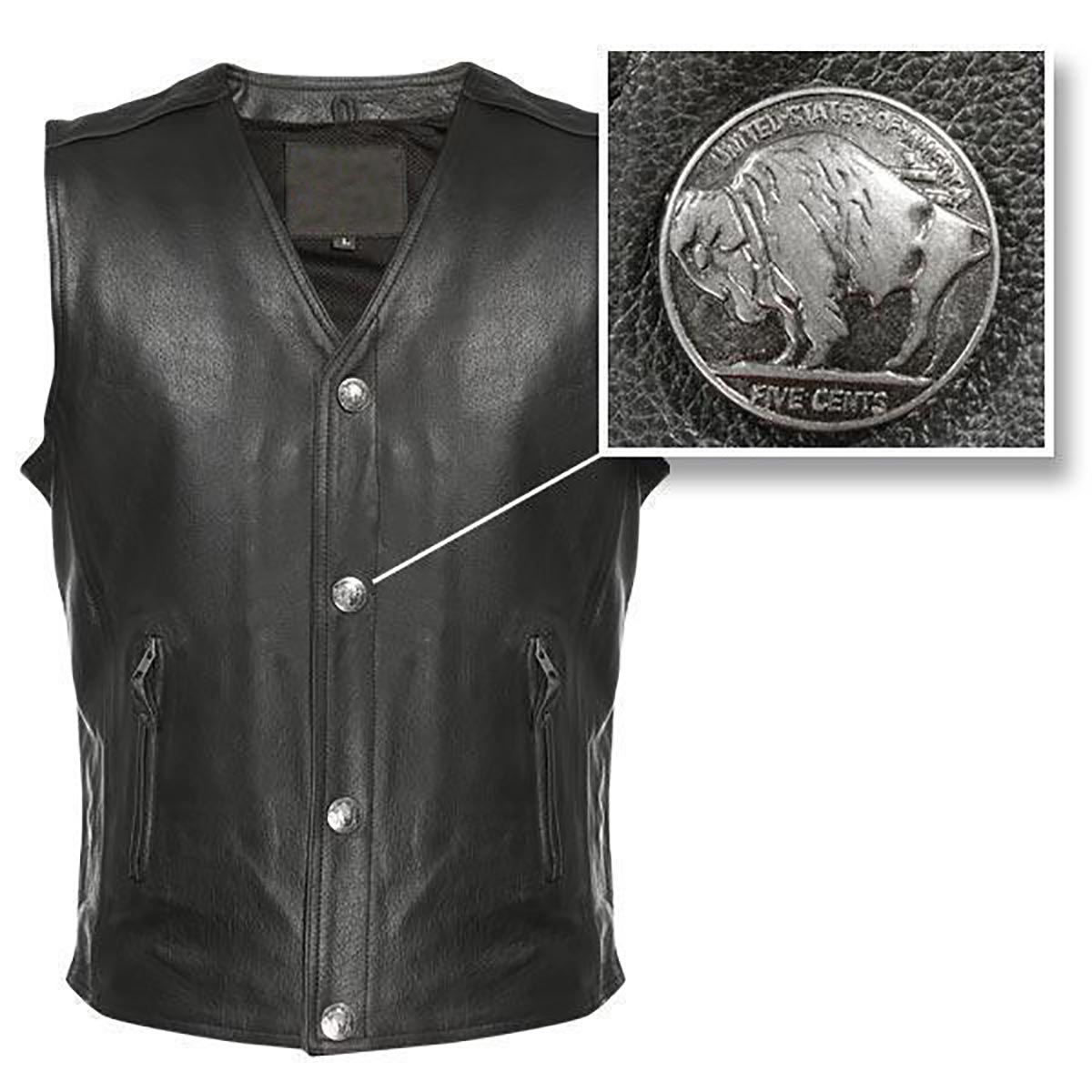 Milwaukee Leather ML1378 Men's 'Buffalo Nickel' Black Motorcycle Vest — image 3