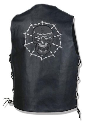 NexGen ML4391 Men’s ’10 Pocket’ Black Leather Vest with Back Spider Web Skull Embroidery — image 1
