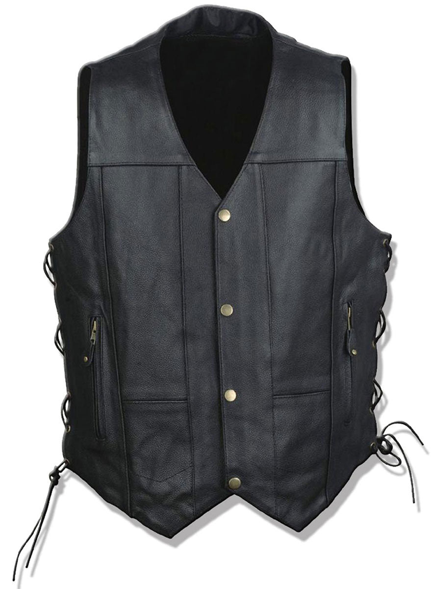 NexGen ML4391 Men’s ’10 Pocket’ Black Leather Vest with Back Spider Web Skull Embroidery — image 2