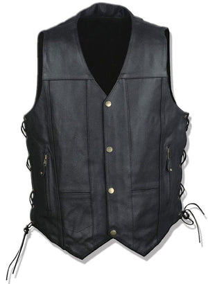 NexGen ML4391 Men’s ’10 Pocket’ Black Leather Vest with Back Spider Web Skull Embroidery — image 2