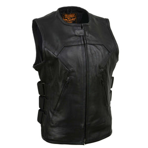 Milwaukee Leather MLL4501 Women's Tactical Swat Style Rider Leather Vest w/ Single Panel Back for Club Patches - image 1