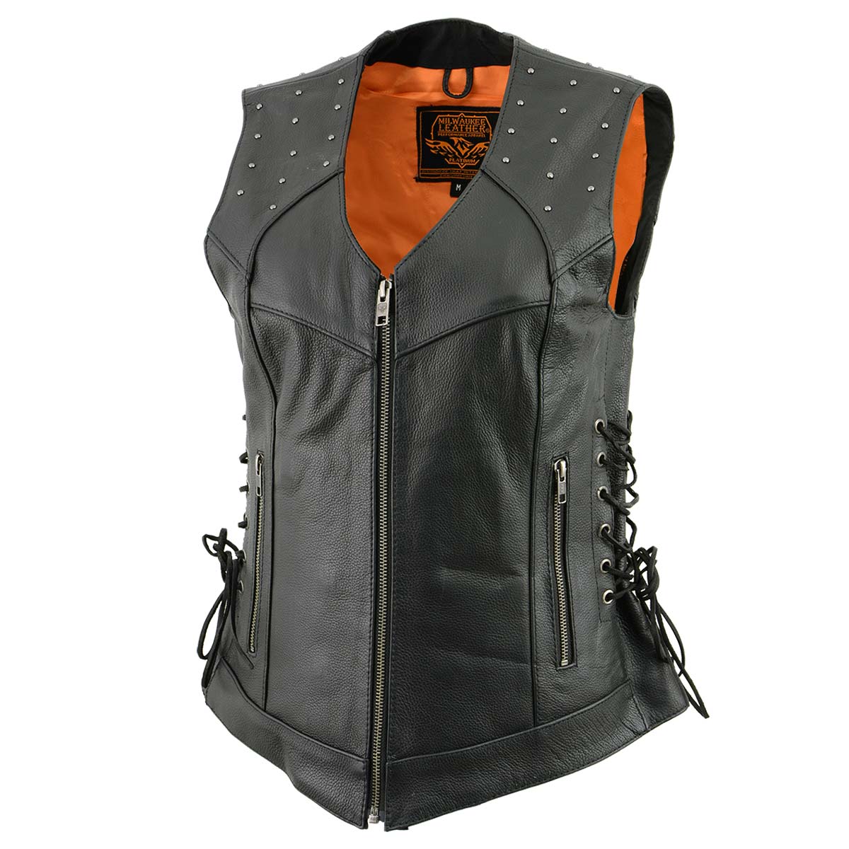 Milwaukee Leather MLL4504 Women's Classic Black Leather V-Neck Riveted Motorcycle Rider Vest with Side Lace - image 7