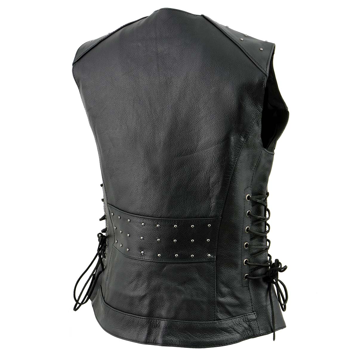 Milwaukee Leather MLL4504 Women's Classic Black Leather V-Neck Riveted Motorcycle Rider Vest with Side Lace - image 8
