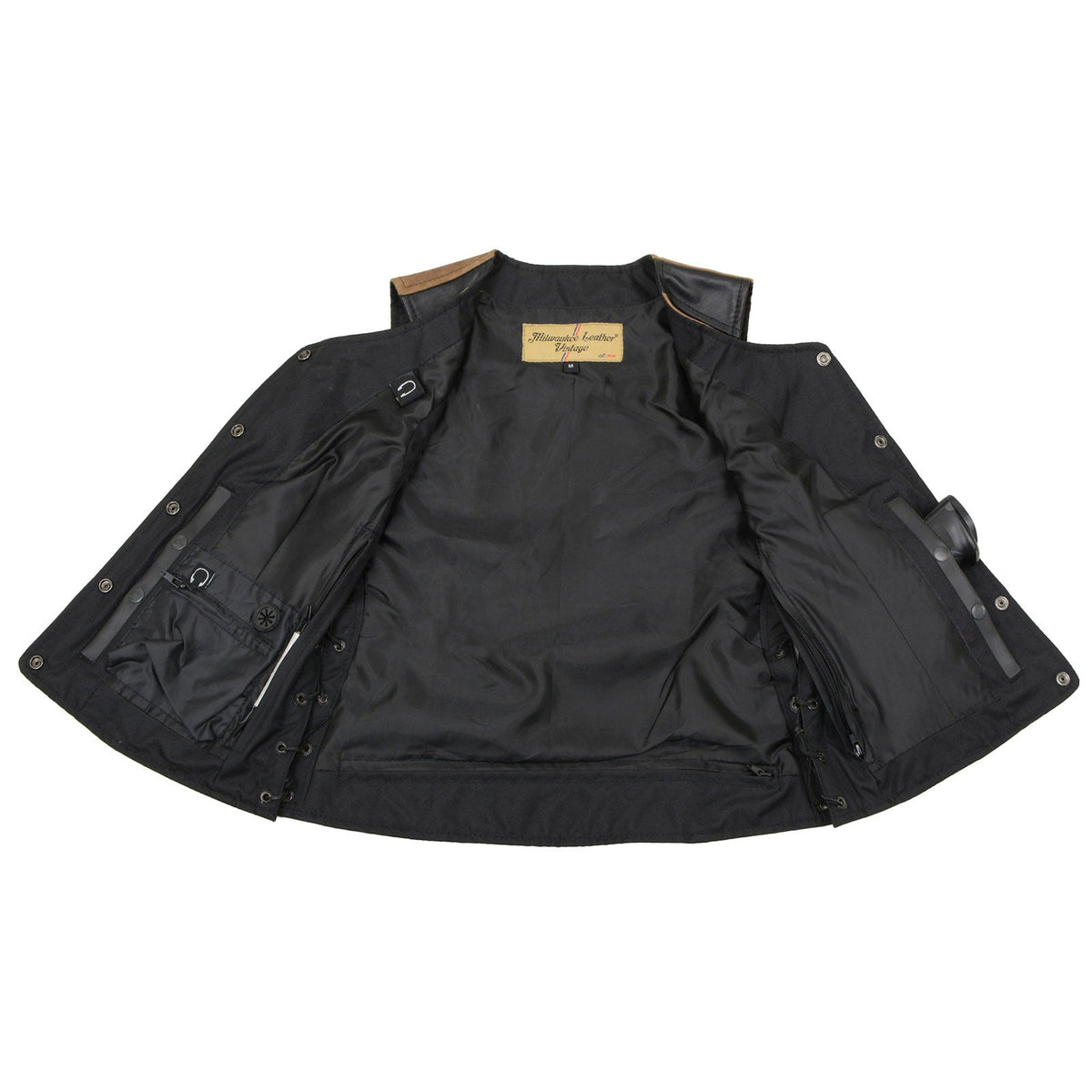 Milwaukee Leather MLL4508 Women's 'Trickster' Vintage Two Tone Crazy Horse Brown and Black Leather Club Style Motorcycle Vest - image 12