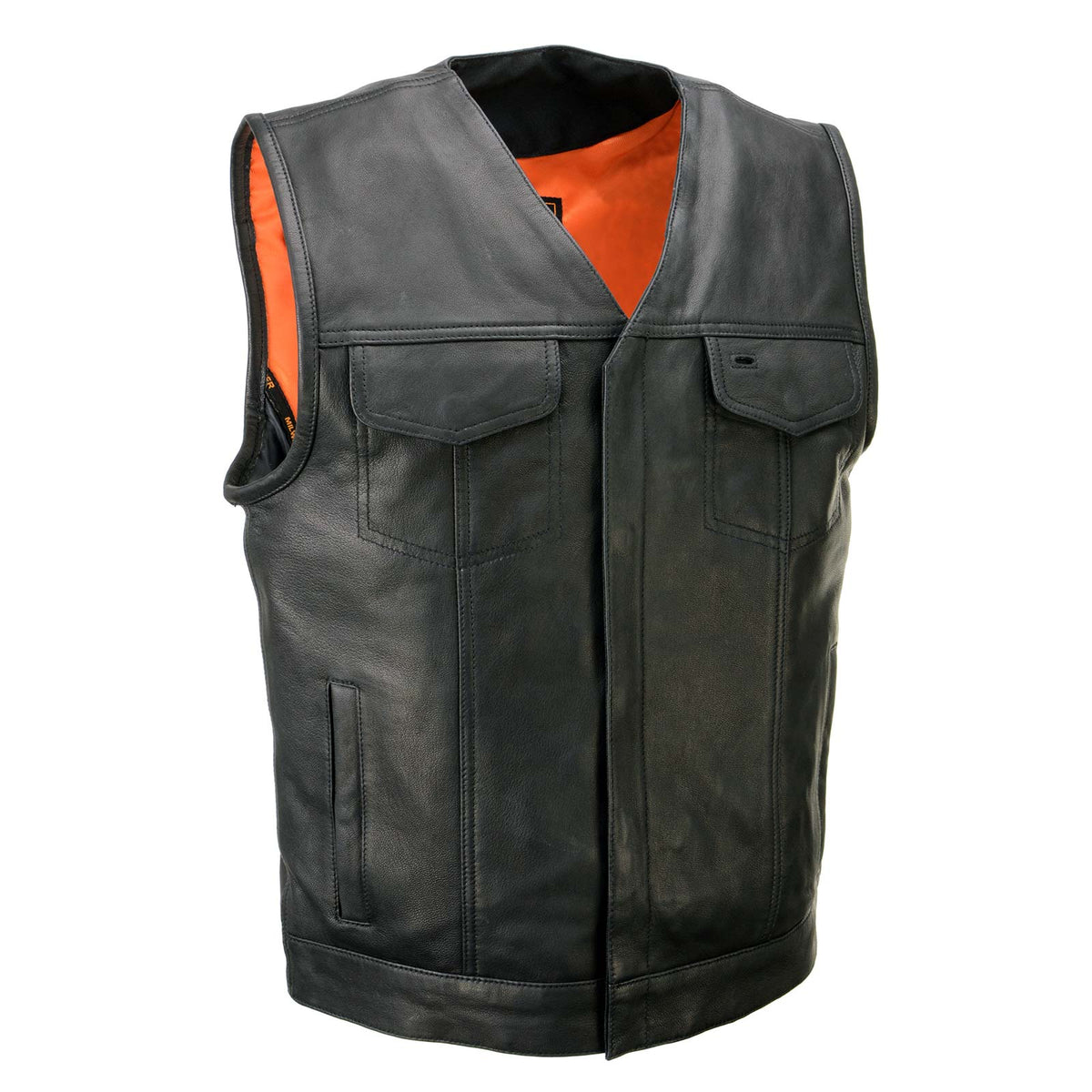 Milwaukee Leather MLM3503 Men's Pursuit Black Premium Goat Leather V Neck Club Style Motorcycle Rider Vest — image 11