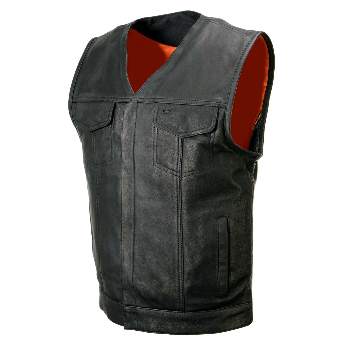 Milwaukee Leather MLM3503 Men's Pursuit Black Premium Goat Leather V Neck Club Style Motorcycle Rider Vest — image 10