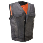 Milwaukee Leather MLM3503 Men's Pursuit Black Premium Goat Leather V Neck Club Style Motorcycle Rider Vest — image 1