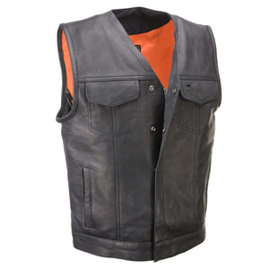 Milwaukee Leather MLM3503 Men's Pursuit Black Premium Goat Leather V Neck Club Style Motorcycle Rider Vest — image 1