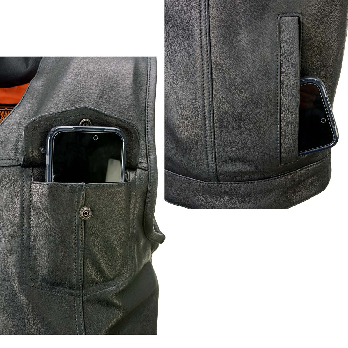 Milwaukee Leather MLM3503 Men's Pursuit Black Premium Goat Leather V Neck Club Style Motorcycle Rider Vest — image 4