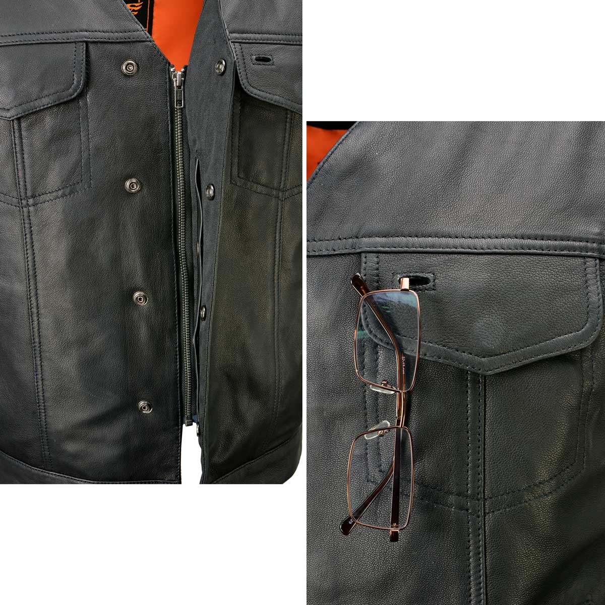 Milwaukee Leather MLM3503 Men's Pursuit Black Premium Goat Leather V Neck Club Style Motorcycle Rider Vest — image 5