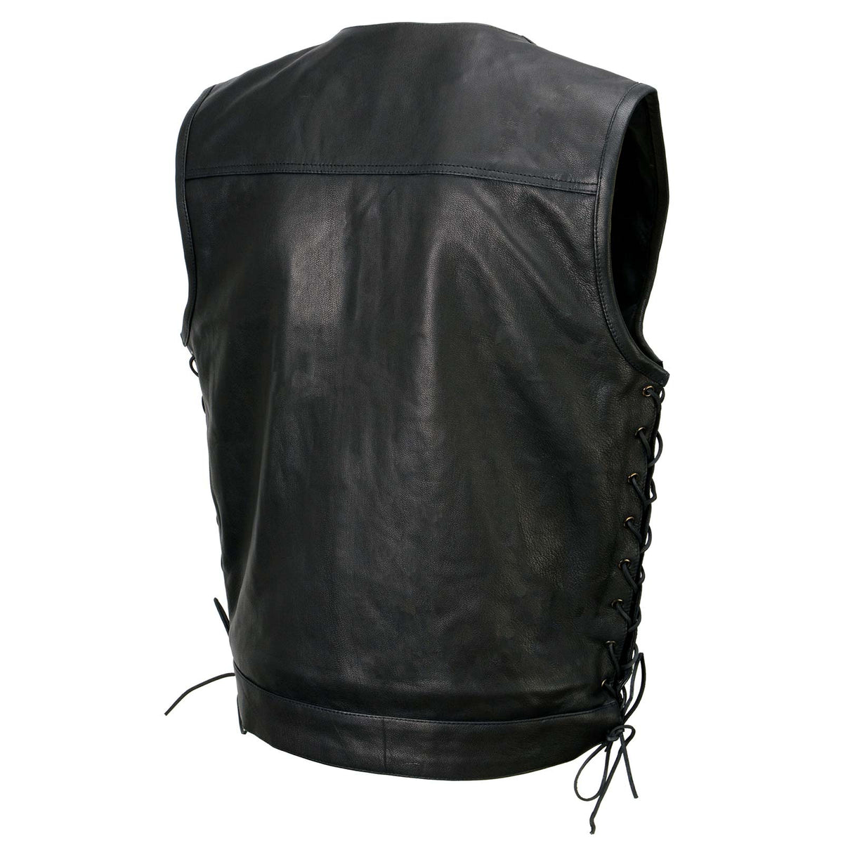 Milwaukee Leather MLM3504 Men's Black 'Pursuit' V Neck Club Style Motorcycle Leather Vest with Adjustable Side Laces — image 13