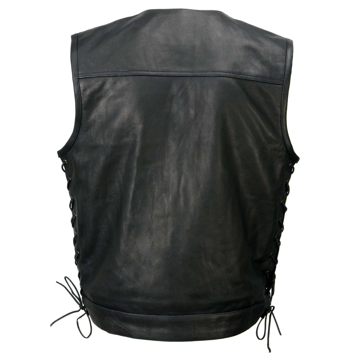 Milwaukee Leather MLM3504 Men's Black 'Pursuit' V Neck Club Style Motorcycle Leather Vest with Adjustable Side Laces — image 11