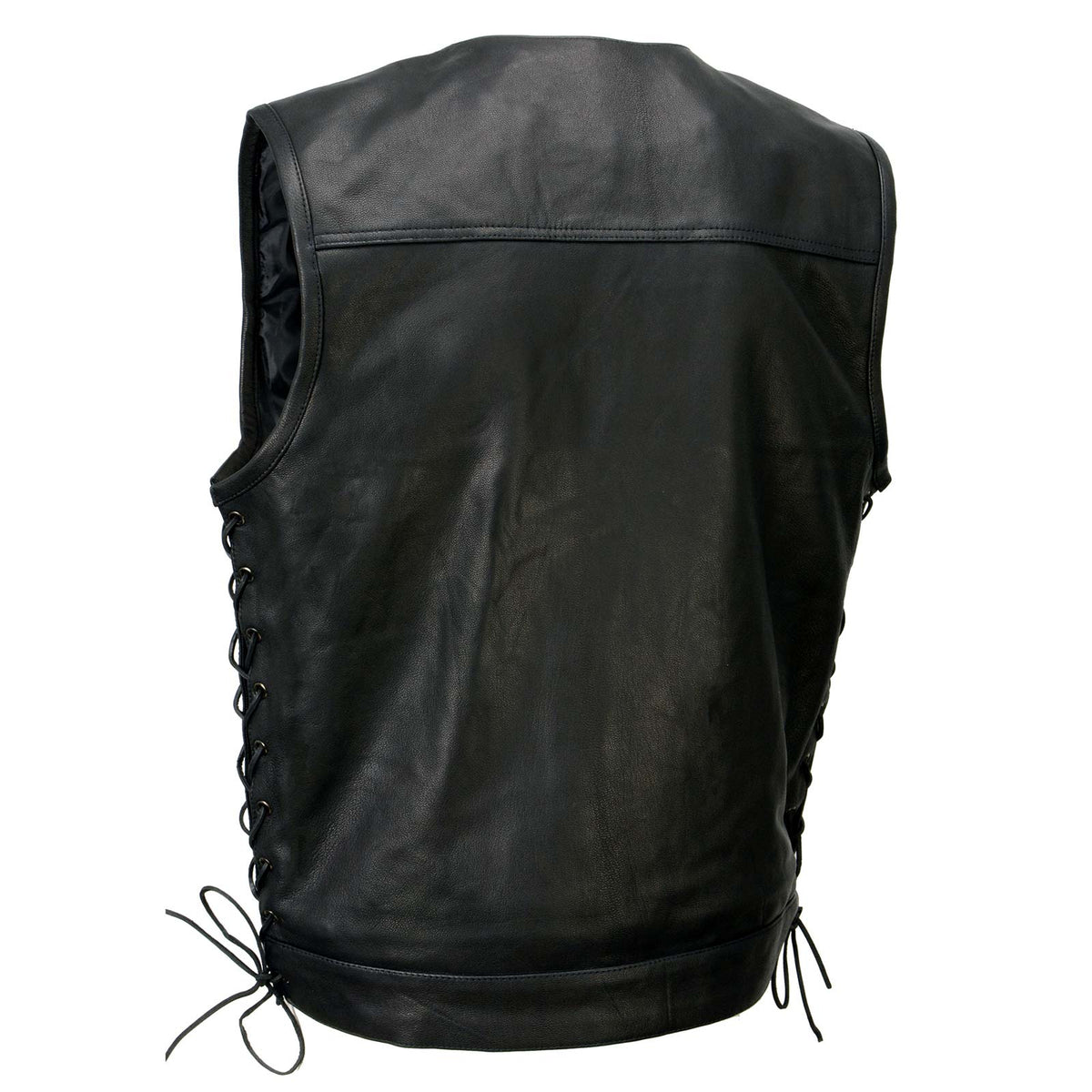 Milwaukee Leather MLM3504 Men's Black 'Pursuit' V Neck Club Style Motorcycle Leather Vest with Adjustable Side Laces — image 12