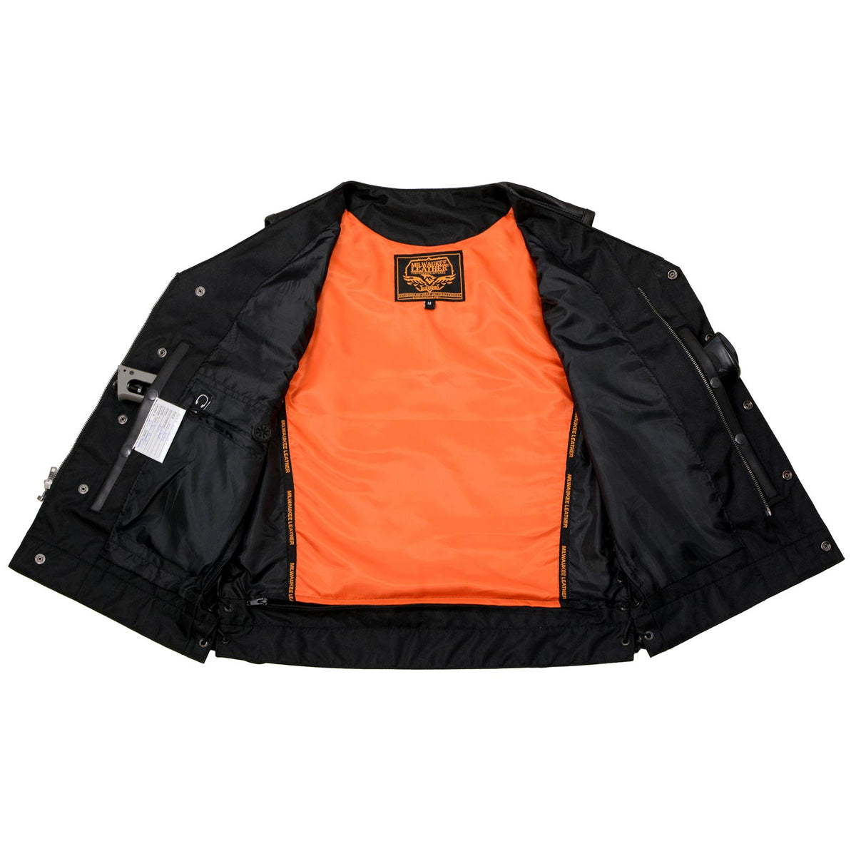 Milwaukee Leather MLM3504 Men's Black 'Pursuit' V Neck Club Style Motorcycle Leather Vest with Adjustable Side Laces — image 7