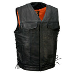 Milwaukee Leather MLM3504 Men's Black 'Pursuit' V Neck Club Style Motorcycle Leather Vest with Adjustable Side Laces — image 1