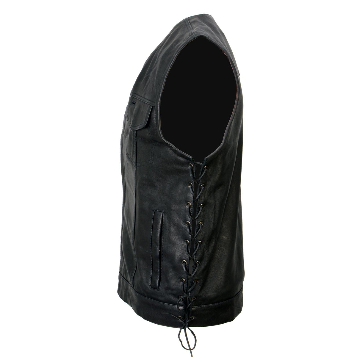 Milwaukee Leather MLM3504 Men's Black 'Pursuit' V Neck Club Style Motorcycle Leather Vest with Adjustable Side Laces — image 10