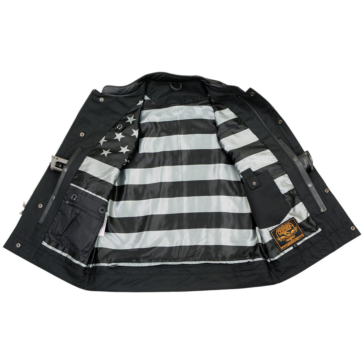 Milwaukee Leather MLM3507 Men's Old Glory Black Premium Leather Club Style Vest w/ Grey Stitching Laced Armholes — image 8