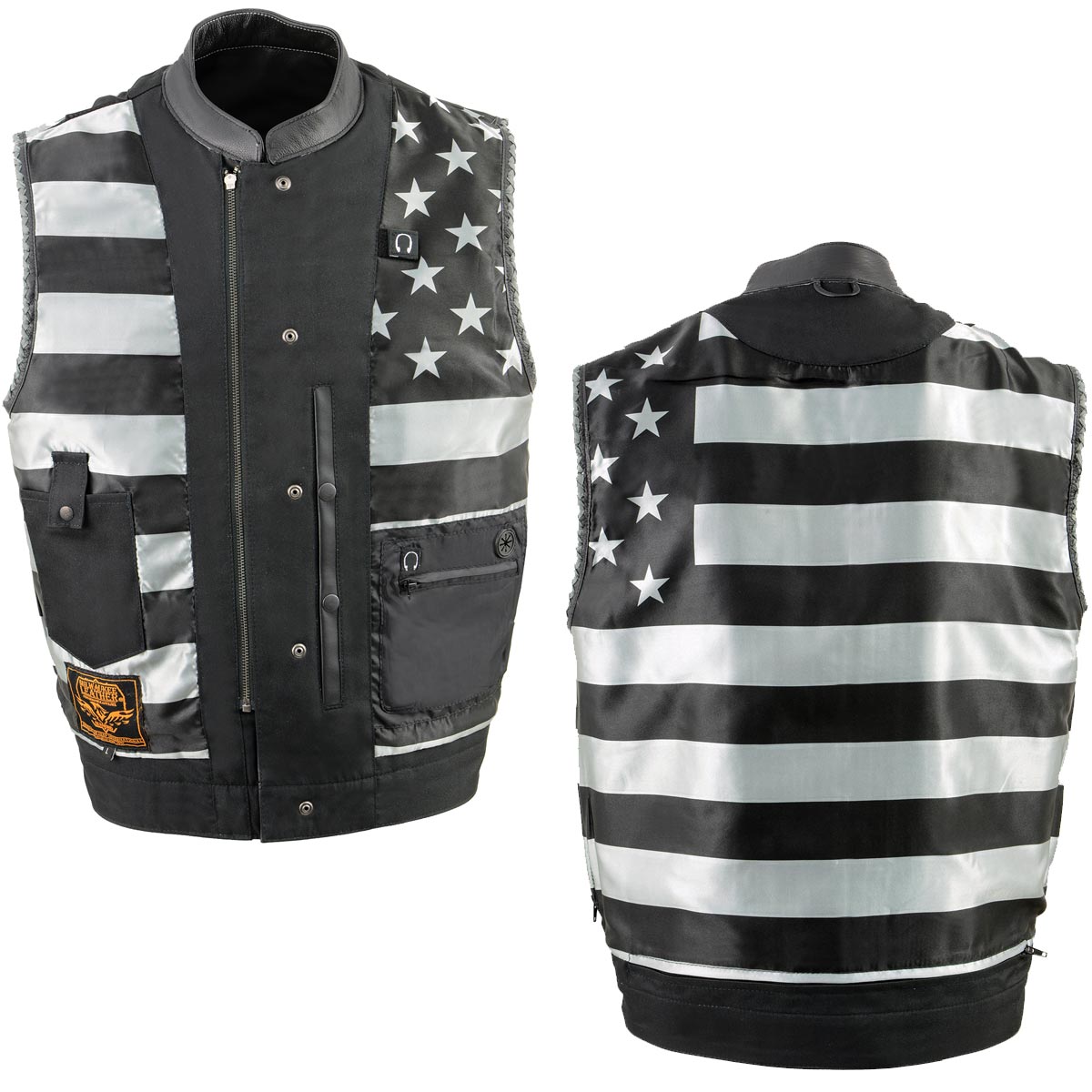Milwaukee Leather MLM3507 Men's Old Glory Black Premium Leather Club Style Vest w/ Grey Stitching Laced Armholes — image 4