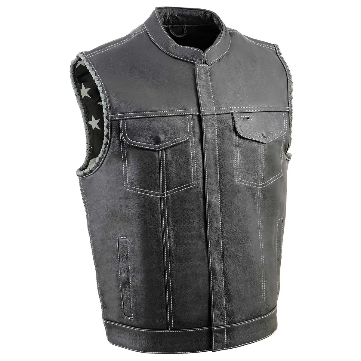 Milwaukee Leather MLM3507 Men's Old Glory Black Premium Leather Club Style Vest w/ Grey Stitching Laced Armholes — image 10