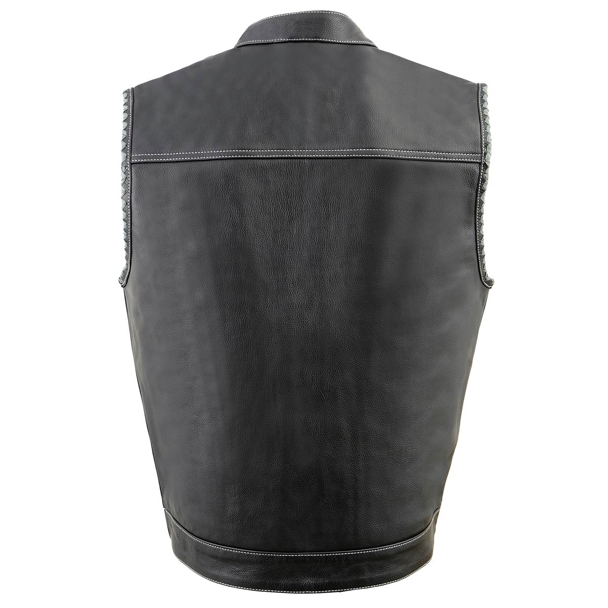 Milwaukee Leather MLM3507 Men's Old Glory Black Premium Leather Club Style Vest w/ Grey Stitching Laced Armholes — image 5