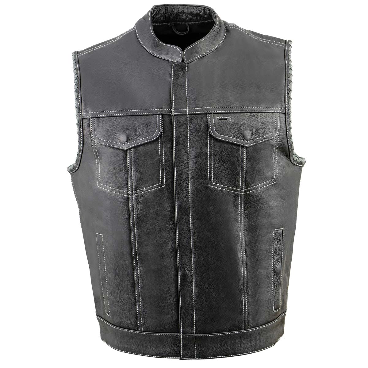 Milwaukee Leather MLM3507 Men's Old Glory Black Premium Leather Club Style Vest w/ Grey Stitching Laced Armholes — image 12