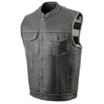 Milwaukee Leather MLM3507 Men's Old Glory Black Premium Leather Club Style Vest w/ Grey Stitching Laced Armholes — image 1