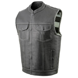 Milwaukee Leather MLM3507 Men's Old Glory Black Premium Leather Club Style Vest w/ Grey Stitching Laced Armholes — image 1