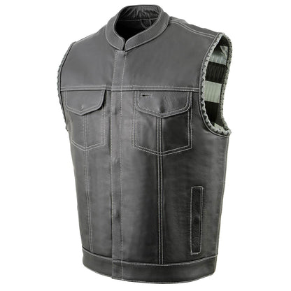 Milwaukee Leather MLM3507 Men's Old Glory Black Premium Leather Club Style Vest w/ Grey Stitching Laced Armholes — image 1