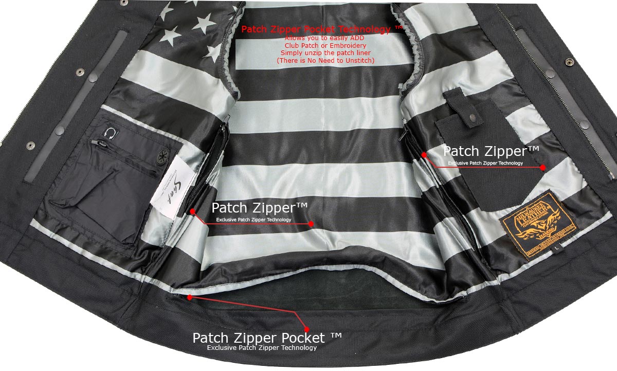 Milwaukee Leather MLM3507 Men's Old Glory Black Premium Leather Club Style Vest w/ Grey Stitching Laced Armholes — image 9