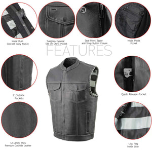 Milwaukee Leather MLM3507 Men's Old Glory Black Premium Leather Club Style Vest w/ Grey Stitching Laced Armholes — image 2