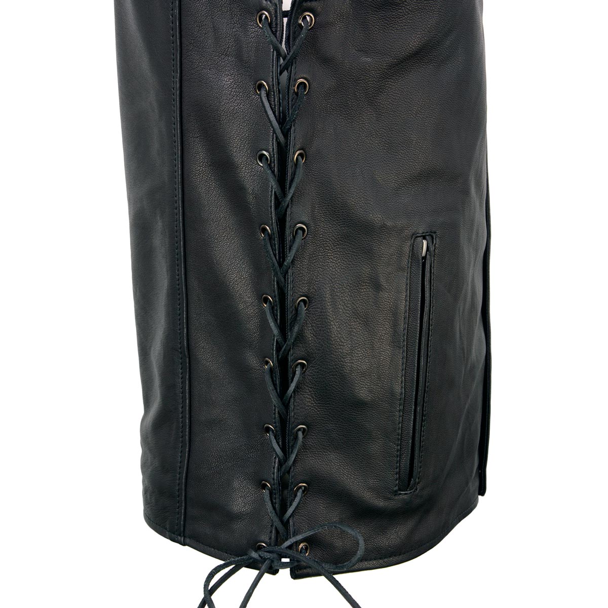Milwaukee Leather MLM3517 Men's Black Premium Leather Classic V-Neck Side Lace Motorcycle Rider Vest — image 10