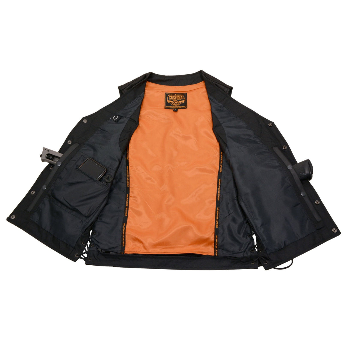 Milwaukee Leather MLM3517 Men's Black Premium Leather Classic V-Neck Side Lace Motorcycle Rider Vest — image 7