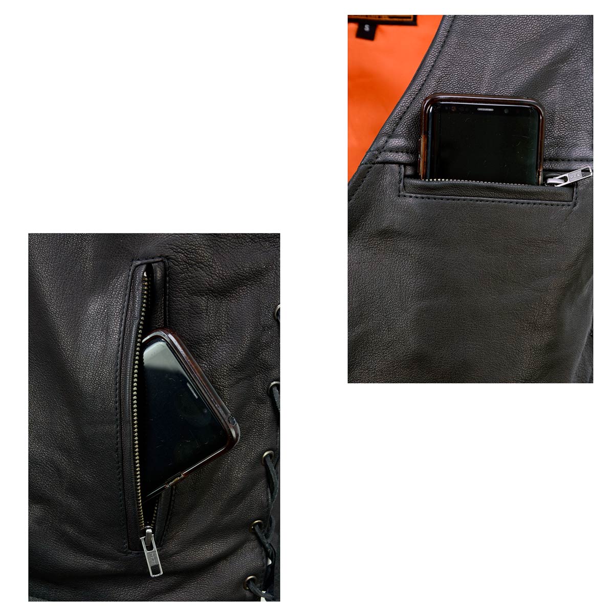 Milwaukee Leather MLM3517 Men's Black Premium Leather Classic V-Neck Side Lace Motorcycle Rider Vest — image 9