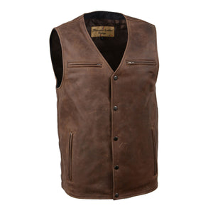 Milwaukee Leather MLM3518 Men's Gambler Snap Front Vintage Crazy Horse Brown Motorcycle Leather Vest — image 1
