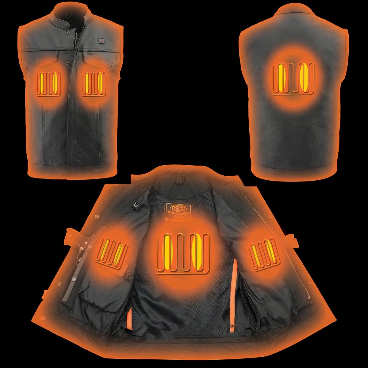 Milwaukee Leather MLM3524SET Men's All Season Black Premium Leather Motorcycle vest w/ Heated and Cool-Tec Technology — image 6