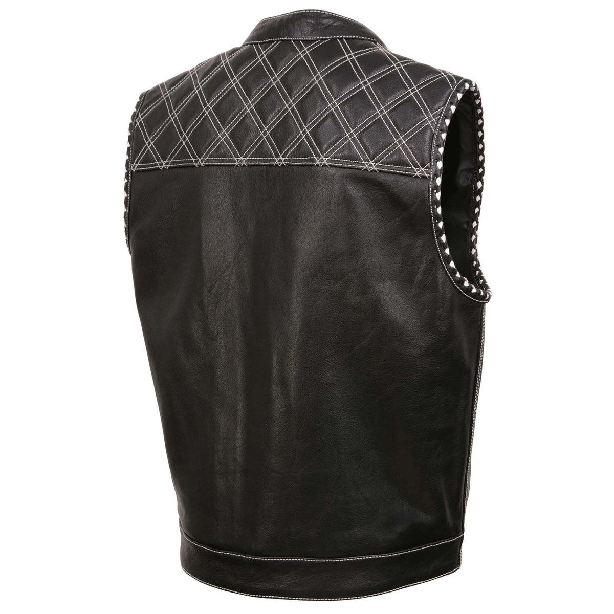 Milwaukee Leather MLM3525 Men's Black 'Paisley' Accented White Stitching Leather Vest – w/Armhole Trim Open Collar Design — image 10