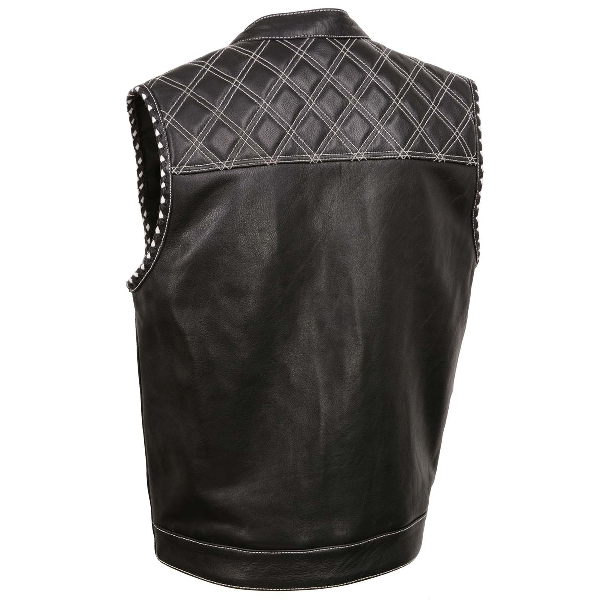Milwaukee Leather MLM3525 Men's Black 'Paisley' Accented White Stitching Leather Vest – w/Armhole Trim Open Collar Design — image 9
