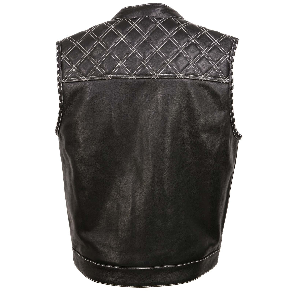 Milwaukee Leather MLM3525 Men's Black 'Paisley' Accented White Stitching Leather Vest – w/Armhole Trim Open Collar Design — image 2