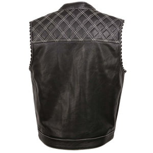 Milwaukee Leather MLM3525 Men's Black 'Paisley' Accented White Stitching Leather Vest – w/Armhole Trim Open Collar Design — image 2