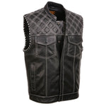 Milwaukee Leather MLM3525 Men's Black 'Paisley' Accented White Stitching Leather Vest – w/Armhole Trim Open Collar Design — image 1
