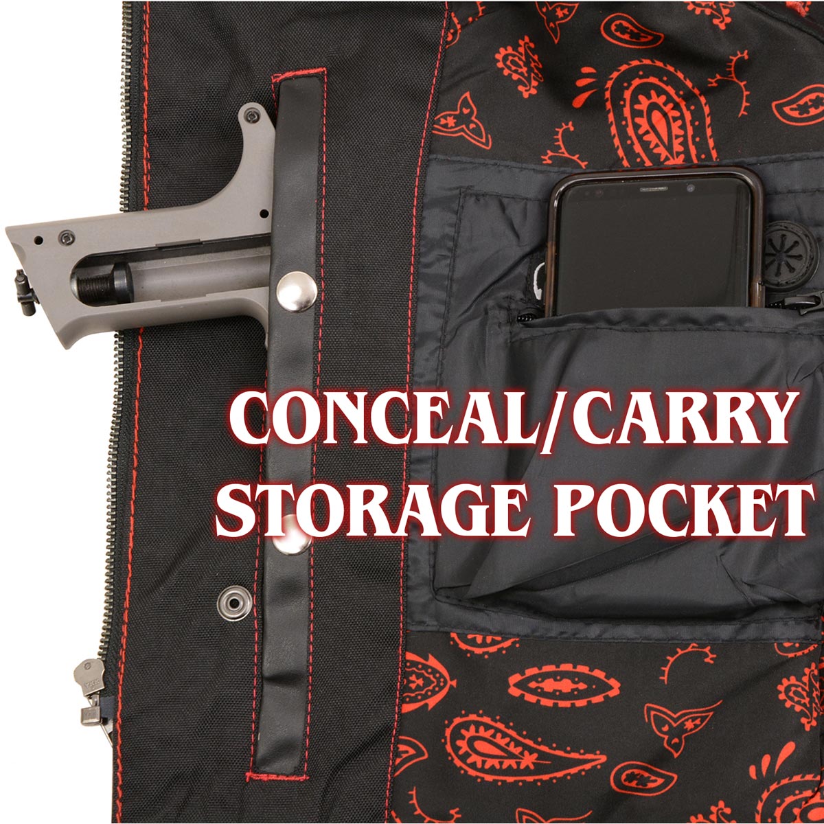 Milwaukee Leather MLM3526 Men's Black 'Paisley' Accented Red Stitching Leather Vest – w/ Armhole Trim Open Collar Design — image 5