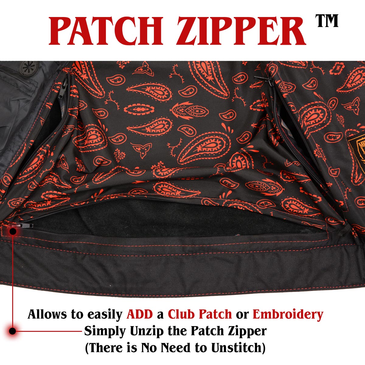 Milwaukee Leather MLM3526 Men's Black 'Paisley' Accented Red Stitching Leather Vest – w/ Armhole Trim Open Collar Design — image 7