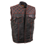 Milwaukee Leather MLM3526 Men's Black 'Paisley' Accented Red Stitching Leather Vest – w/ Armhole Trim Open Collar Design — image 1