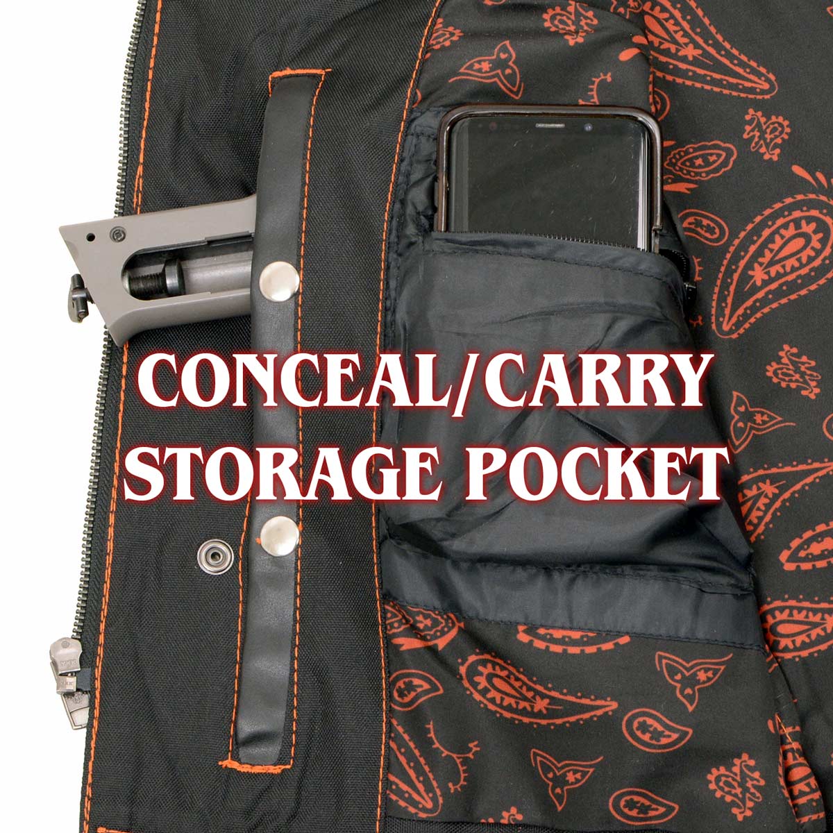 Milwaukee Leather MLM3527 Men's Black 'Paisley' Accented w/ Orange Stitching Leather Vest – / Armhole Trim — image 18